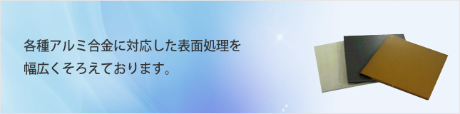 各種アルミ合金に対応した表面処理を幅広くそろえております。